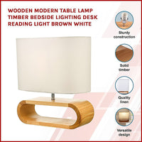 Wooden Modern Table Lamp Timber Bedside Lighting Desk Reading Light Brown White KingsWarehouse 