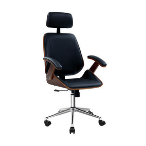 Wooden Office Chair Leather Seat Black Furniture Kings Warehouse 