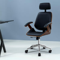 Wooden Office Chair Leather Seat Black Furniture Kings Warehouse 