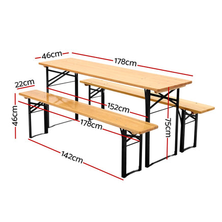 Wooden Outdoor Foldable Bench Set - Natural Easter Eggciting Deals Kings Warehouse 