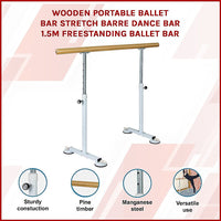 Wooden Portable Ballet Bar Stretch Barre Dance Bar 1.5M Freestanding Ballet Bar Sports & Fitness Kings Warehouse 