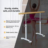 Wooden Portable Ballet Bar Stretch Barre Dance Bar 1.5M Freestanding Ballet Bar Sports & Fitness Kings Warehouse 