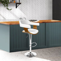 Wooden PU Leather Bar Stool - White and Chrome Furniture Frenzy Kings Warehouse 