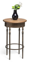 Wooden Round Side Table with Finial Legs in Dark French Brass Finish Furniture Kings Warehouse 