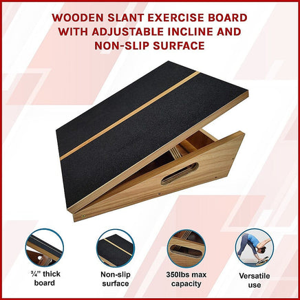Wooden Slant Exercise Board With Adjustable Incline And Non-Slip Surface Sports & Fitness Kings Warehouse 