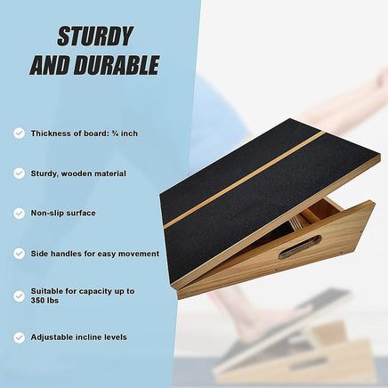 Wooden Slant Exercise Board With Adjustable Incline And Non-Slip Surface Sports & Fitness Kings Warehouse 