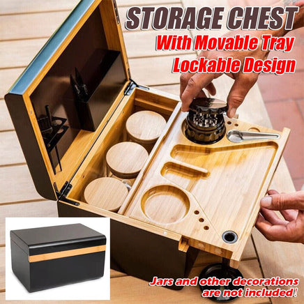 Wooden Storage Chest With Movable Tray Wood Lockable Stash Box Rolling Tray Gift Pet Care Kings Warehouse 