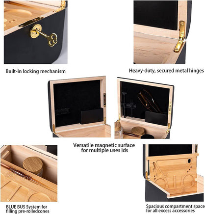 Wooden Storage Chest With Movable Tray Wood Lockable Stash Box Rolling Tray Gift Pet Care Kings Warehouse 