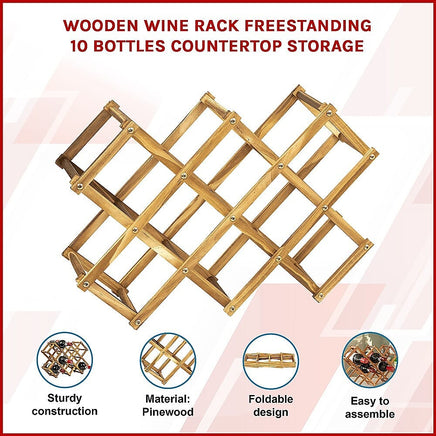 Wooden Wine Rack Freestanding 10 Bottles Countertop Storage Home & Garden Kings Warehouse 