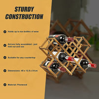 Wooden Wine Rack Freestanding 10 Bottles Countertop Storage Home & Garden Kings Warehouse 