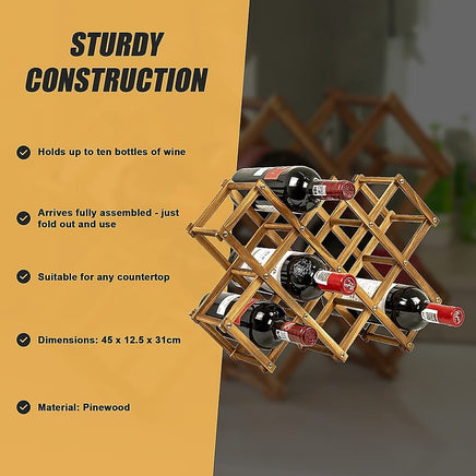 Wooden Wine Rack Freestanding 10 Bottles Countertop Storage Home & Garden Kings Warehouse 