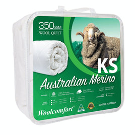 Woolcomfort Aus Made Merino Wool Quilt 350GSM 160x210cm King Single Size Home & Garden Kings Warehouse 