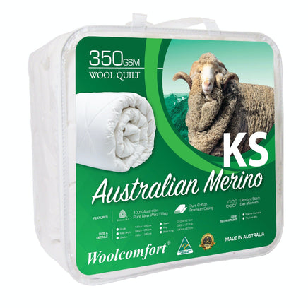 Woolcomfort Aus Made Merino Wool Quilt 350GSM 160x210cm King Single Size Home & Garden Kings Warehouse 