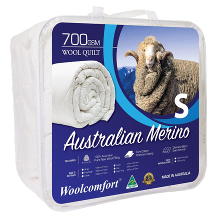 Woolcomfort Aus Made Merino Wool Quilt 700GSM 140x210cm Single Size Home & Garden Kings Warehouse 