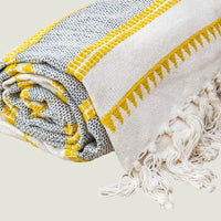 Woven Jacquard Tassel Natural Yellow Stripe Bed Sofa Throw 127 x 152 cm EOFY Kings Warehouse 