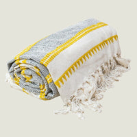 Woven Jacquard Tassel Natural Yellow Stripe Bed Sofa Throw 127 x 152 cm EOFY Kings Warehouse 