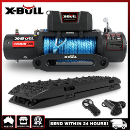 X-BULL 12000LB Electric Winch 12V synthetic rope 4WD with Recovery Tracks Gen3.0 Black Auto Accessories Kings Warehouse 
