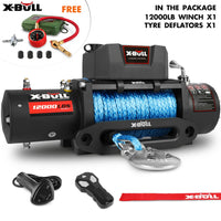 X-BULL 12V Electric Winch 12000LBS synthetic rope 4wd Jeep with Tire Deflator Auto Accessories Kings Warehouse 