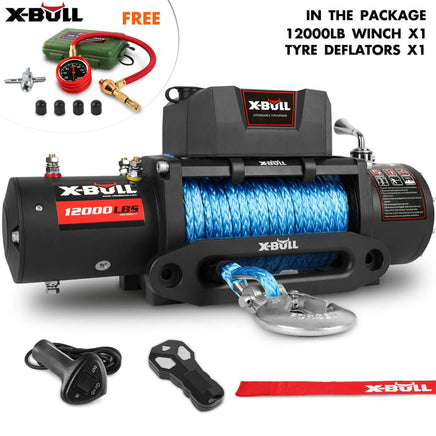 X-BULL 12V Electric Winch 12000LBS synthetic rope 4wd Jeep with Tire Deflator Auto Accessories Kings Warehouse 