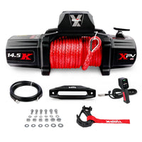X-BULL 12V Electric Winch 14500LBS synthetic rope with 4PCS Recovery Tracks Gen3.0 Black Auto Accessories Kings Warehouse 
