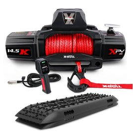 X-BULL 12V Electric Winch 14500LBS synthetic rope with Recovery Tracks Gen2.0 Black Auto Accessories Kings Warehouse 