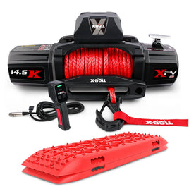 X-BULL 12V Electric Winch 14500LBS synthetic rope with Recovery Tracks Gen2.0 Red Auto Accessories Kings Warehouse 
