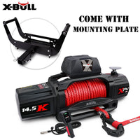 X-BULL 12V Electric Winch 14500LBS synthetic rope with winch mounting plate Auto Accessories Kings Warehouse 
