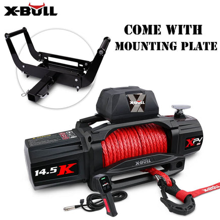 X-BULL 12V Electric Winch 14500LBS synthetic rope with winch mounting plate Auto Accessories Kings Warehouse 
