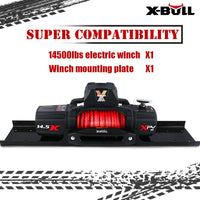 X-BULL 4x4 Electric Winch 12V 14500LBS synthetic rope with winch mounting plate Auto Accessories Kings Warehouse 