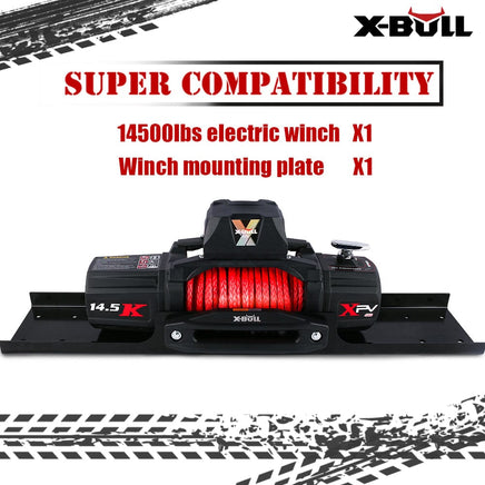 X-BULL 4x4 Electric Winch 12V 14500LBS synthetic rope with winch mounting plate Auto Accessories Kings Warehouse 