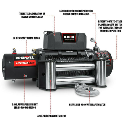 X-BULL Electric Winch 12000LBS/5454KGS Steel Cable 12V Wireless Remote Offroad Kings Warehouse 