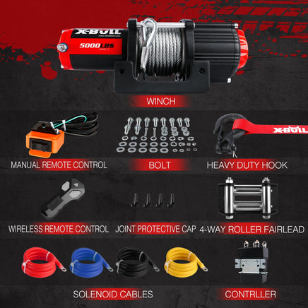 X-BULL Electric Winch 12V 5000LBS Wireless Steel Cable ATV Boat With 13M Synthetic Rope Auto Accessories Kings Warehouse 