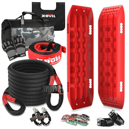 X-BULL Recovery Kit Kinetic Recovery Rope With 2PCS Recovery Tracks Gen2.0 Red Auto Accessories Kings Warehouse 