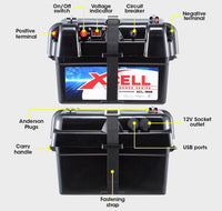 X-CELL Deep Cycle Battery Box Marine Storage Case 12v Camper Camping Boat Power Kings Warehouse 