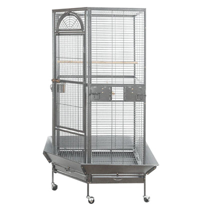 YES4PETS 161 cm XL Corner Bird Cage Pet Parrot Aviary Perch Castor Wheel Stand Black Silver Pet Care Kings Warehouse 
