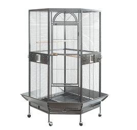 YES4PETS 161 cm XL Corner Bird Cage Pet Parrot Aviary Perch Castor Wheel Stand Black Silver Pet Care Kings Warehouse 