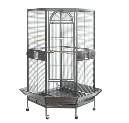 YES4PETS 161 cm XL Corner Bird Cage Pet Parrot Aviary Perch Castor Wheel Stand Black Silver Pet Care Kings Warehouse 