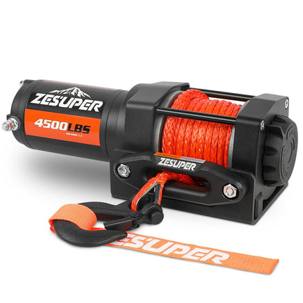 ZESUPER 12V Winch 4500LBS Electric Winch ATV Winch Synthetic Rope BOAT Trailer Auto Accessories Kings Warehouse 