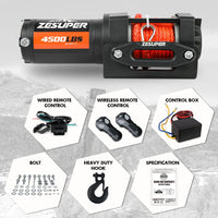 ZESUPER 12V Winch 4500LBS Electric Winch ATV Winch Synthetic Rope BOAT Trailer Auto Accessories Kings Warehouse 