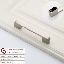 Zinc Kitchen Cabinet Handles Drawer Bar Handle Pull brushed silver color hole to hole size 128mm Kings Warehouse 