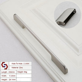Zinc Kitchen Cabinet Handles Drawer Bar Handle Pull brushed silver color hole to hole size 224mm Kings Warehouse 