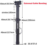 ZOOM SPD-801 Dropper Seatpost Adjustable Height via Thumb Remote Lever - External Cable 30.9 Diameter 100mm Travel Sports & Fitness Kings Warehouse 