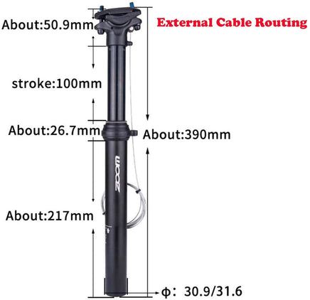 ZOOM SPD-801 Dropper Seatpost Adjustable Height via Thumb Remote Lever - External Cable 30.9 Diameter 100mm Travel Sports & Fitness Kings Warehouse 