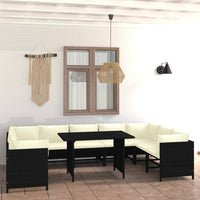 10 Piece Garden Lounge Set with Cushions Poly Rattan Black garden supplies Kings Warehouse 