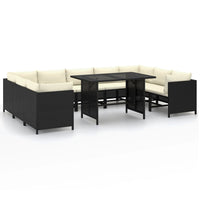 10 Piece Garden Lounge Set with Cushions Poly Rattan Black garden supplies Kings Warehouse 