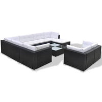 10 Piece Garden Lounge Set with Cushions Poly Rattan Black Kings Warehouse 