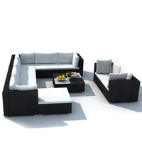 10 Piece Garden Lounge Set with Cushions Poly Rattan Black Kings Warehouse 