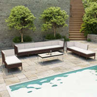 10 Piece Garden Lounge Set with Cushions Poly Rattan Brown