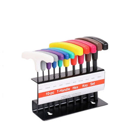 10-Piece T-Handle Hex Key Set, Allen Wrench SAE/Imperial Sizes 3/32"-3/8", Heat-Treated Steel with Color-Code Organizer Stand Kings Warehouse 