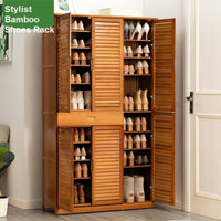 10 Tier Bamboo Large Capacity Storage Shelf Cabinet 4 Doors 1 Drawer